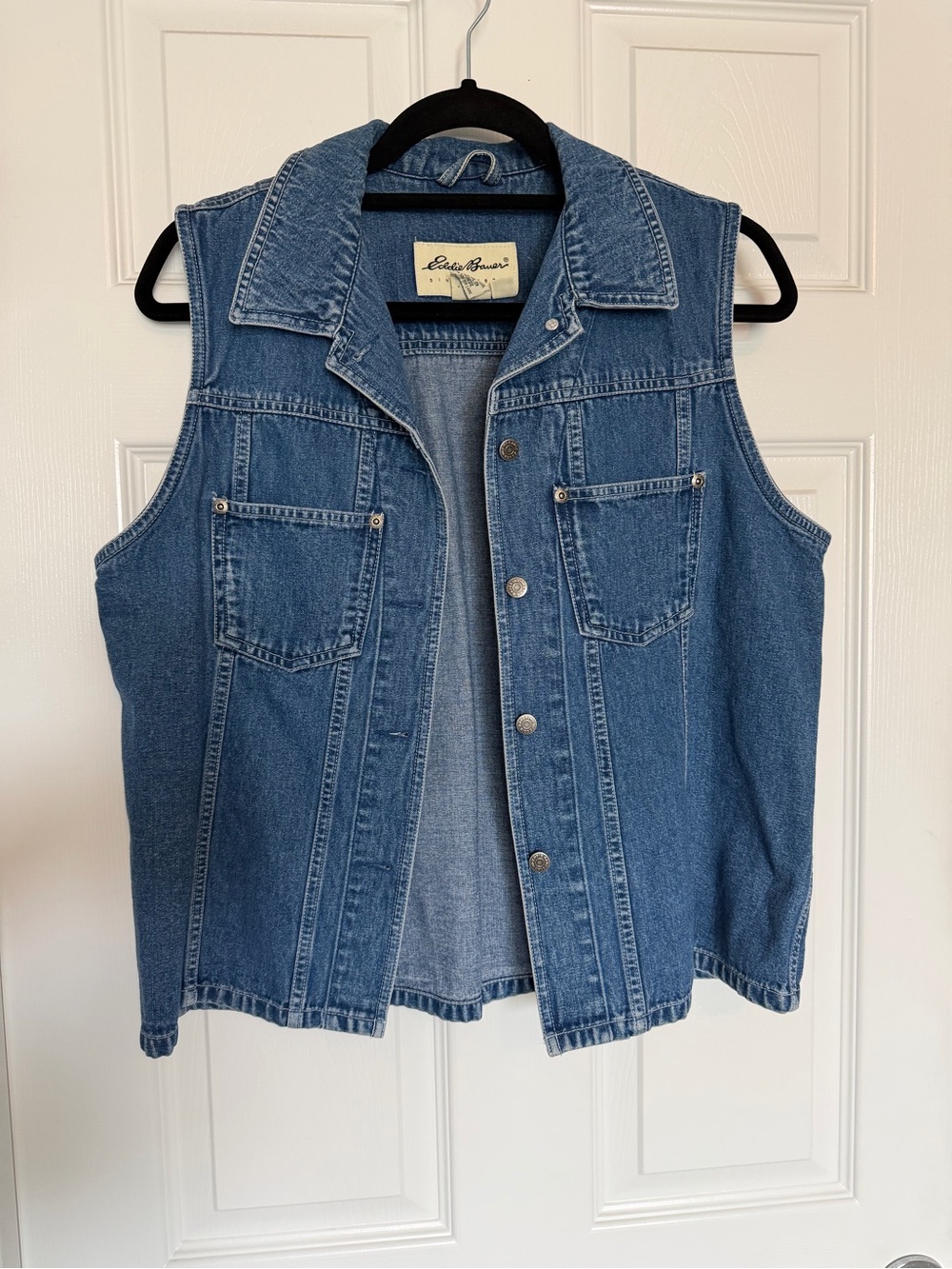Eddie Bauer Medium Wash Denim Vest in Blue "vintage 90s"